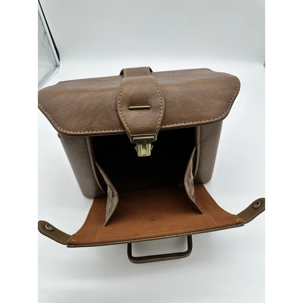 Vintage Camera Bag Satchel Case‎ Hard Shell Faux Leather Brown Small